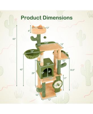63'' Cactus Cat Tree for Indoor Cats w/ Sisal Scratching Posts & Board Condo