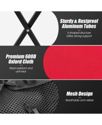 Lightweight Foldable Tennis Ball Teaching Cart with Wheels and Removable Bag-Red