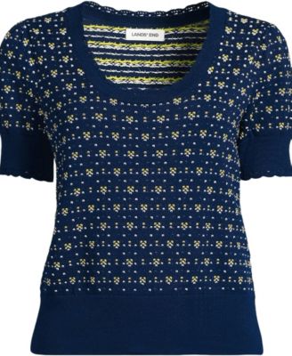 Women's Fine Gauge Cotton Jacquard Scoop Neck Sweater