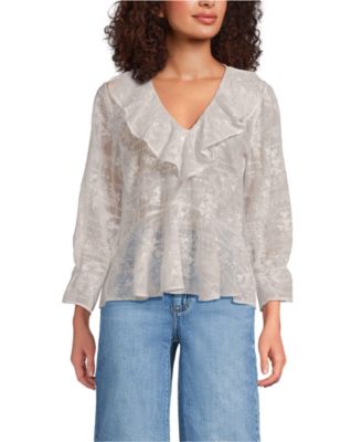 Women's Feminine Ruffle Chiffon V Neck Blouse
