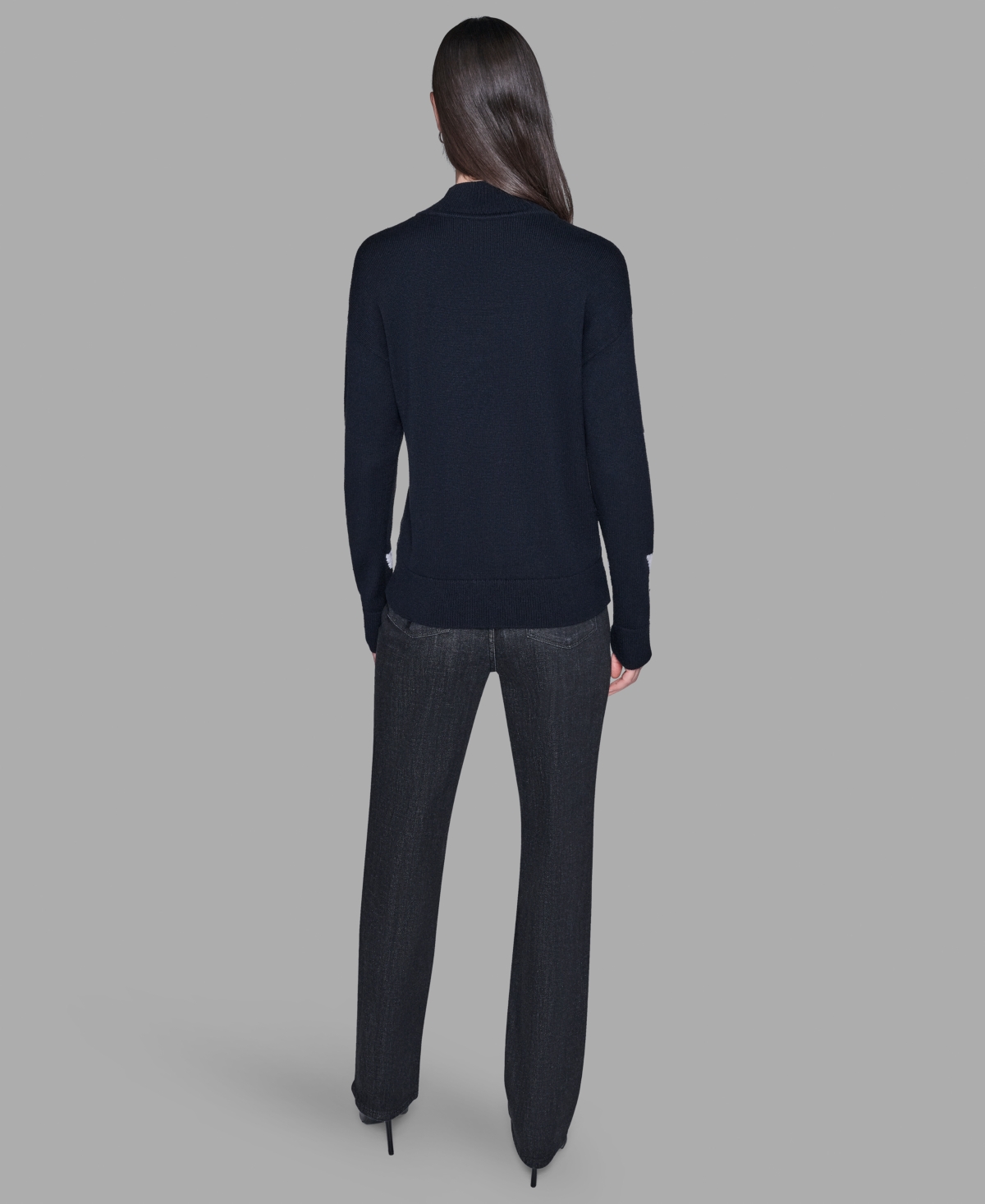 Karl Lagerfeld Petite Bow Long Sleeves Sweater In Black