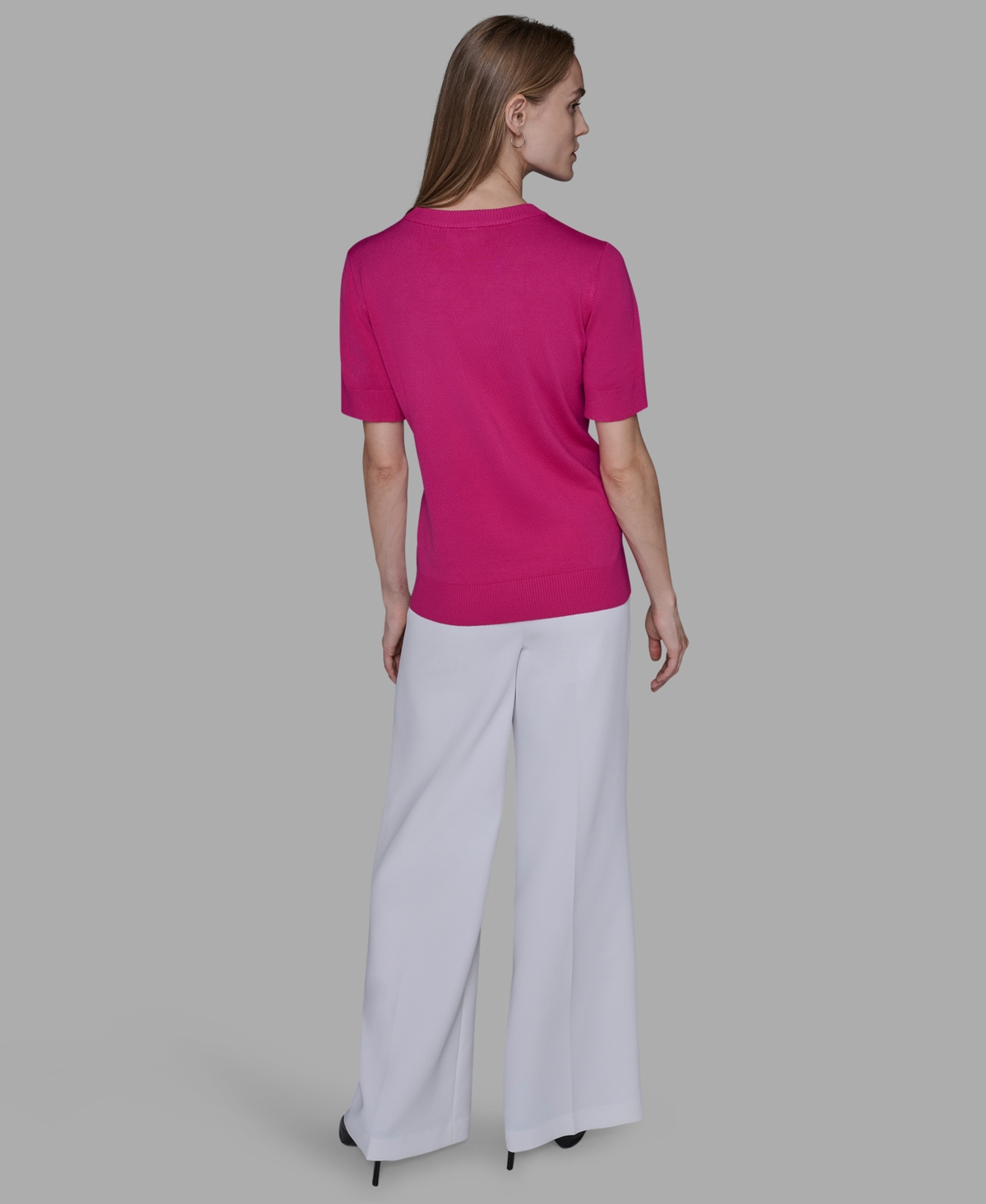 Karl Lagerfeld Petite Bow Short Sleeve Sweater In Pink