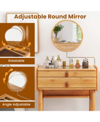 Bamboo 2-Drawer Mirror Makeup Vanity Table