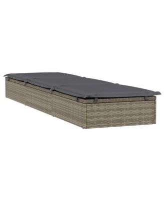 Patio Sunbed Set of 3 Gray PE Rattan, Powder-Coated Steel Large