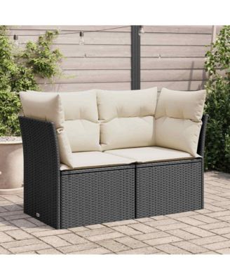 Garden Sofa Black PE Rattan 2-seater Removable Covers