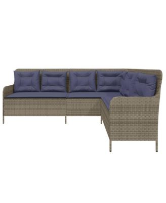 Patio Sofa Gray Poly Rattan, Powder-Coated Steel L-Shaped, 5-seater