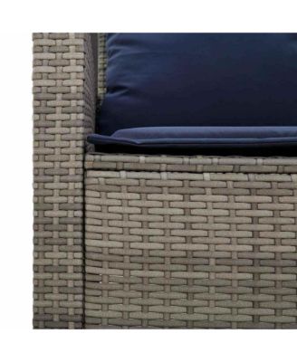 Garden Sofa Set Grey, Navy blue PE rattan and powder-coated steel