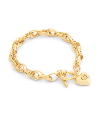 COACH Gold Plated Heart Charm Interlocking Link Bracelets - Macy's