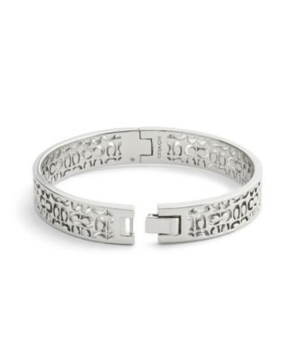 Rhodium Plated Minimal Hinged Bangle Bracelet