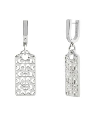 Rhodium Plated Hangtag Drop Earrings