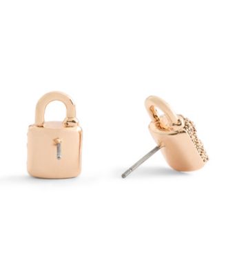 Rose Gold Plated Pave Padlock Stud Earrings
