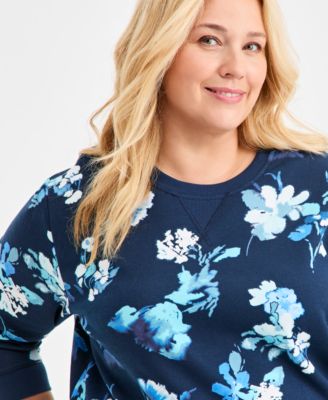 Plus Size Floral Crewneck Sweatshirt, Macy's Exclusive