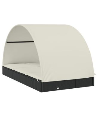 Sunbed Black & Cream PE rattan, Powder-coated steel Double