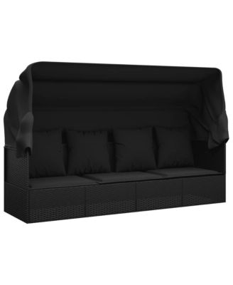 Outdoor Lounge Bed Black Poly rattan, powder-coated steel, polyester