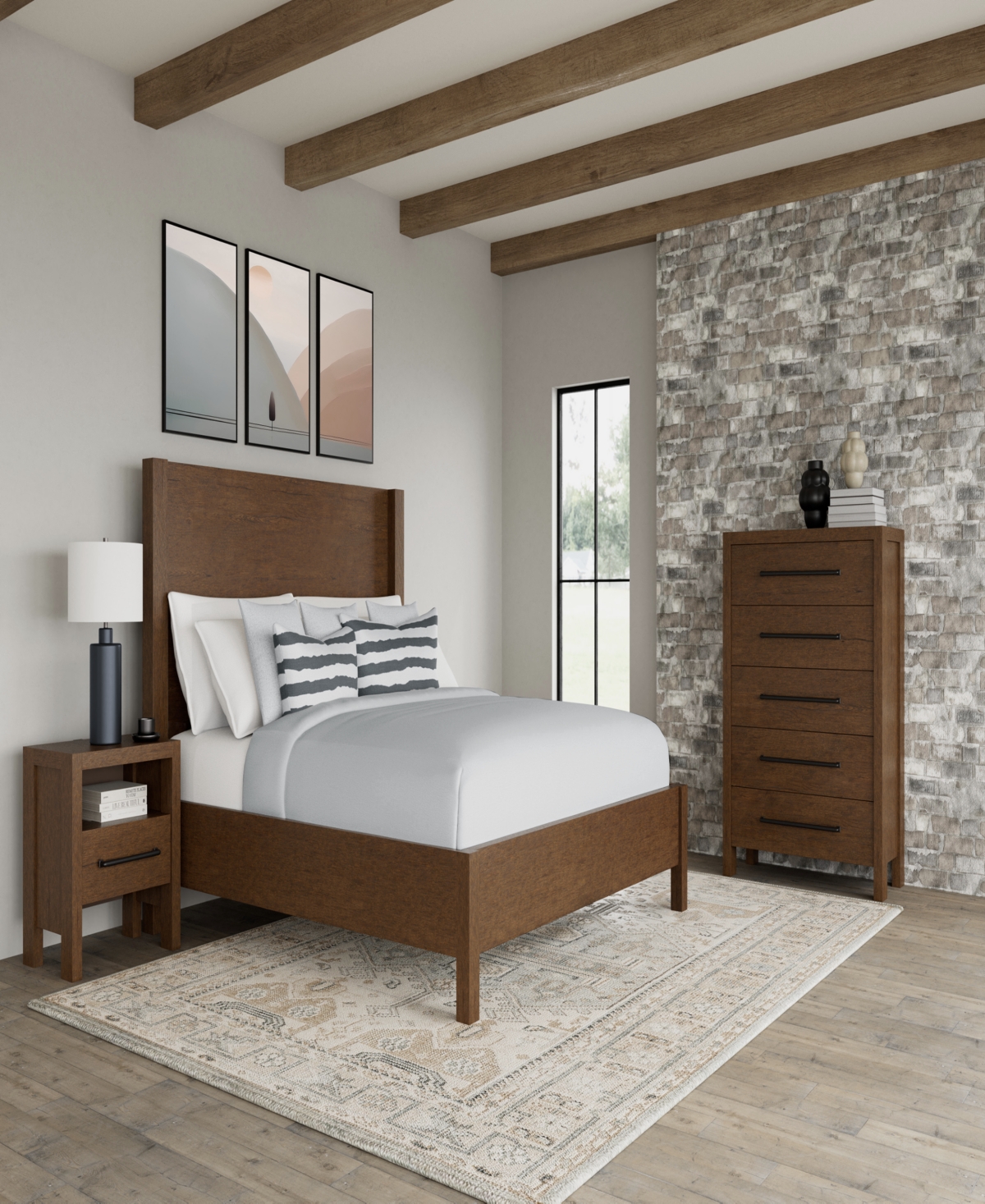 Macy's Furniture Davie Cracked Oak And Fabric 3-pc. King Panel Set