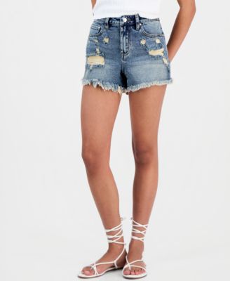 Juniors' Ripped Denim Festival Shorts