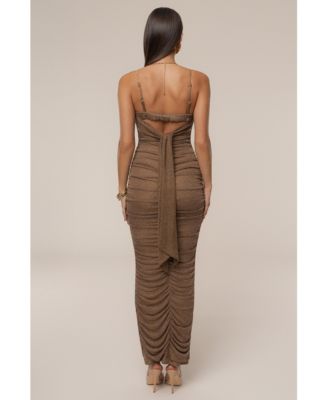 Women's Ruched Metallic Maxi Dress