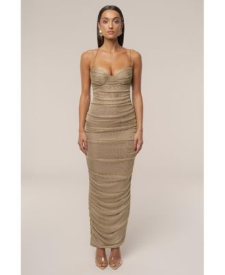 Women's Ruched Metallic Maxi Dress