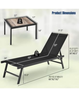 3pcs Patio Chaise Lounge Set Aluminum Recliner Chair Table Outdoor