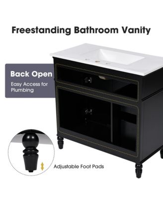 Bathroom Vanity with Sink Black Bathroom Cabinet with Drawers Solid Frame and MDF Board One Package