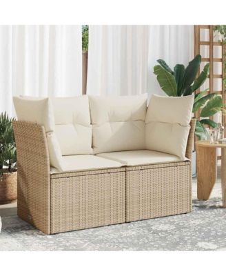 Garden Sofa Beige PE Rattan, Powder-Coated Steel 2-Seater Modular
