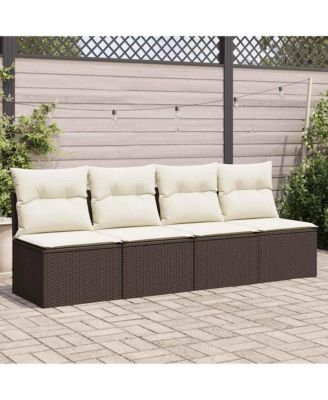 Garden Sofa Brown, Cream White Poly Rattan, Powder-Coated Steel