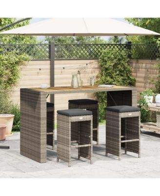 Garden Bar Stool Set of 4 Grey PE rattan Standard