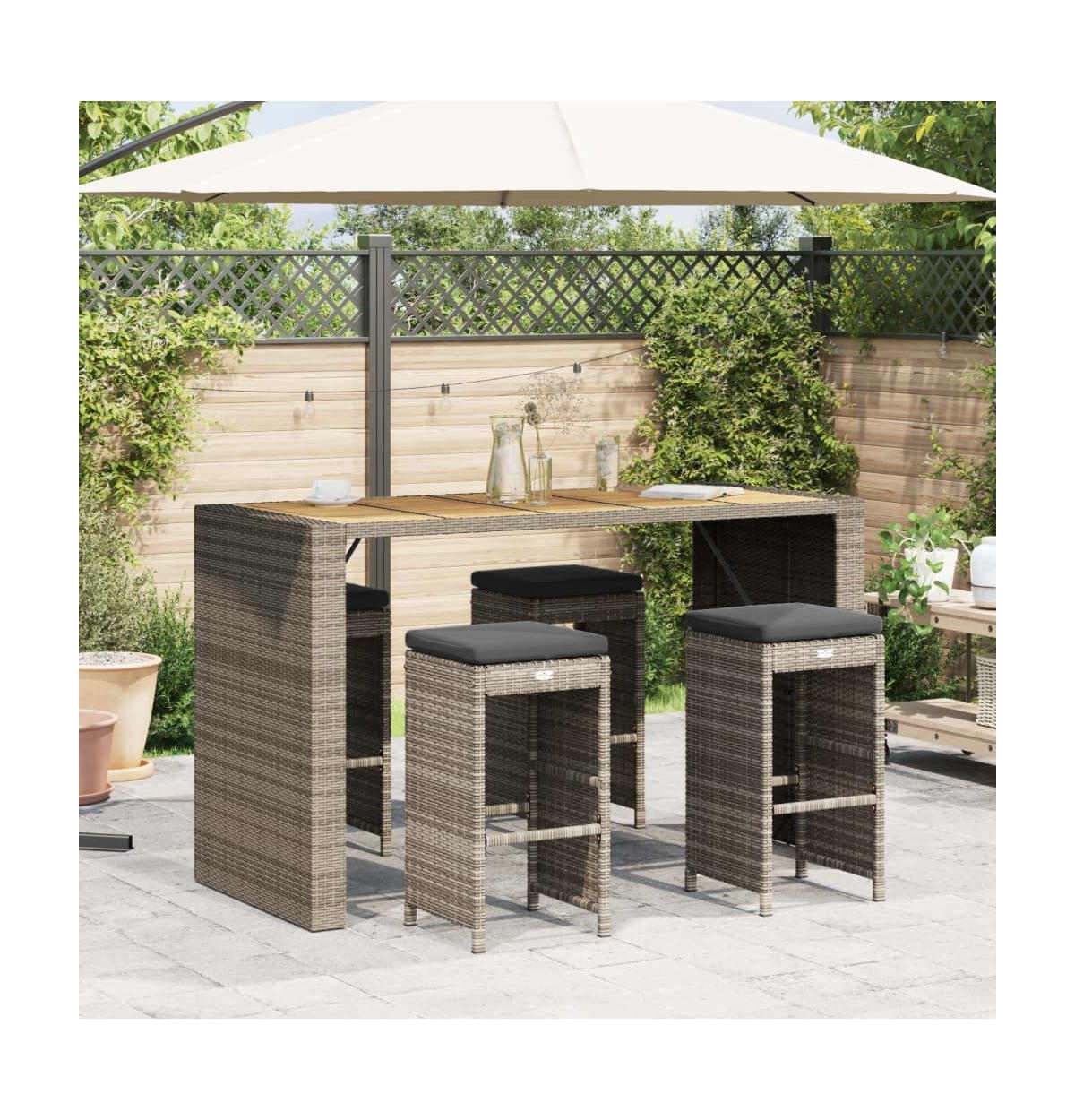 Garden Bar Stool Set of 4 Grey Pe rattan Standard