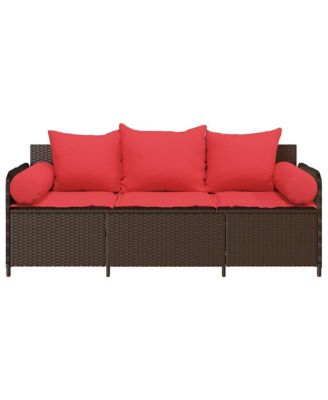 Patio Sofa with Cushions 3-Seater Brown Poly Rattan