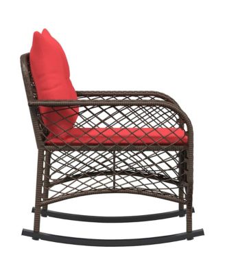 Patio Rocking Chair Brown PE rattan, powder-coated steel, polyester