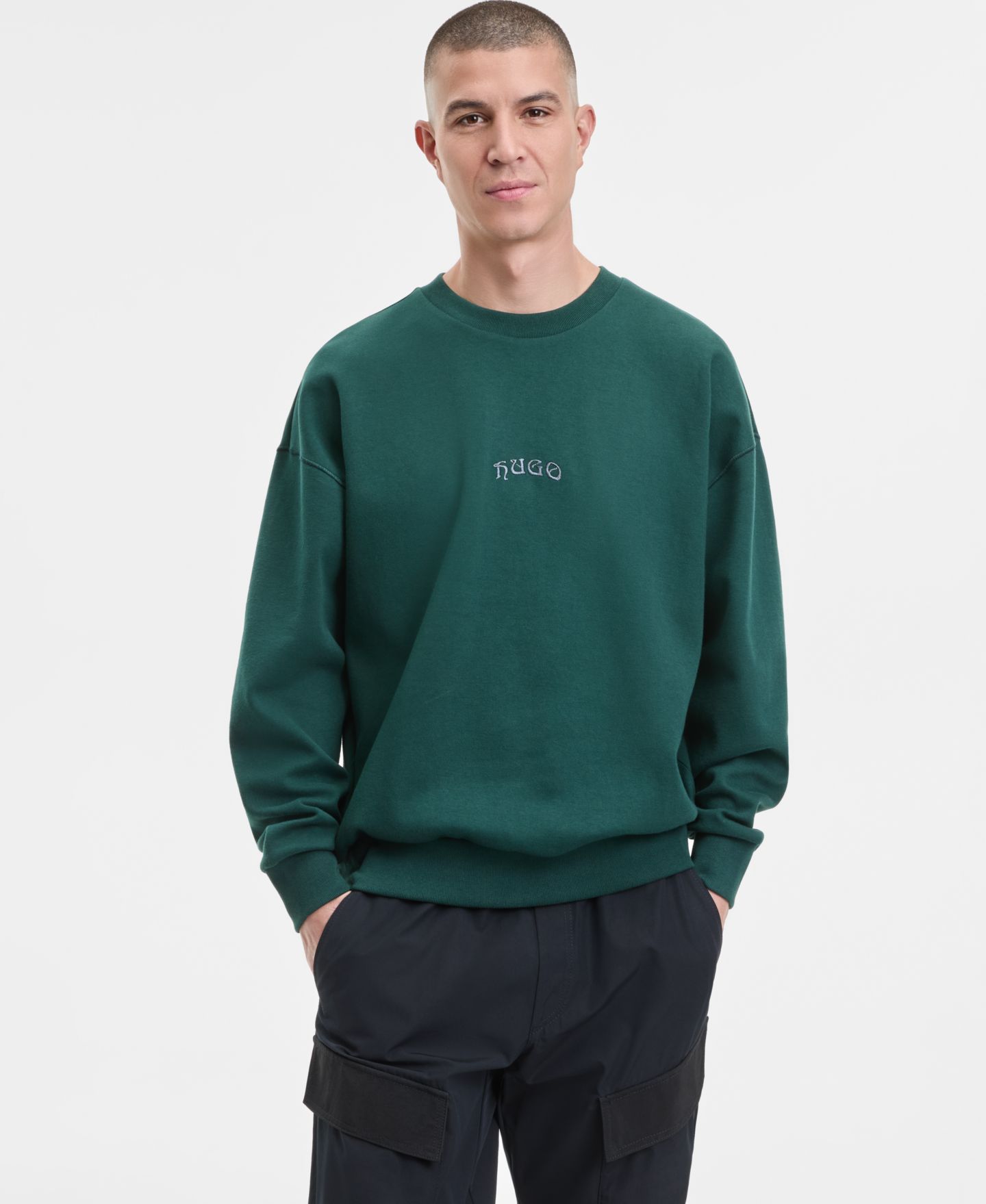 Мужской свитшот Hugo Boss Dadsino Embroidered, цвет: Зелёный — фото 1
