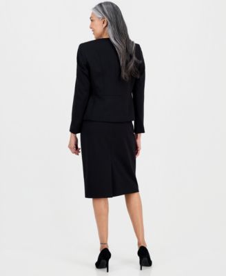 Women's Collarless Zip-Front Skirt Suit 