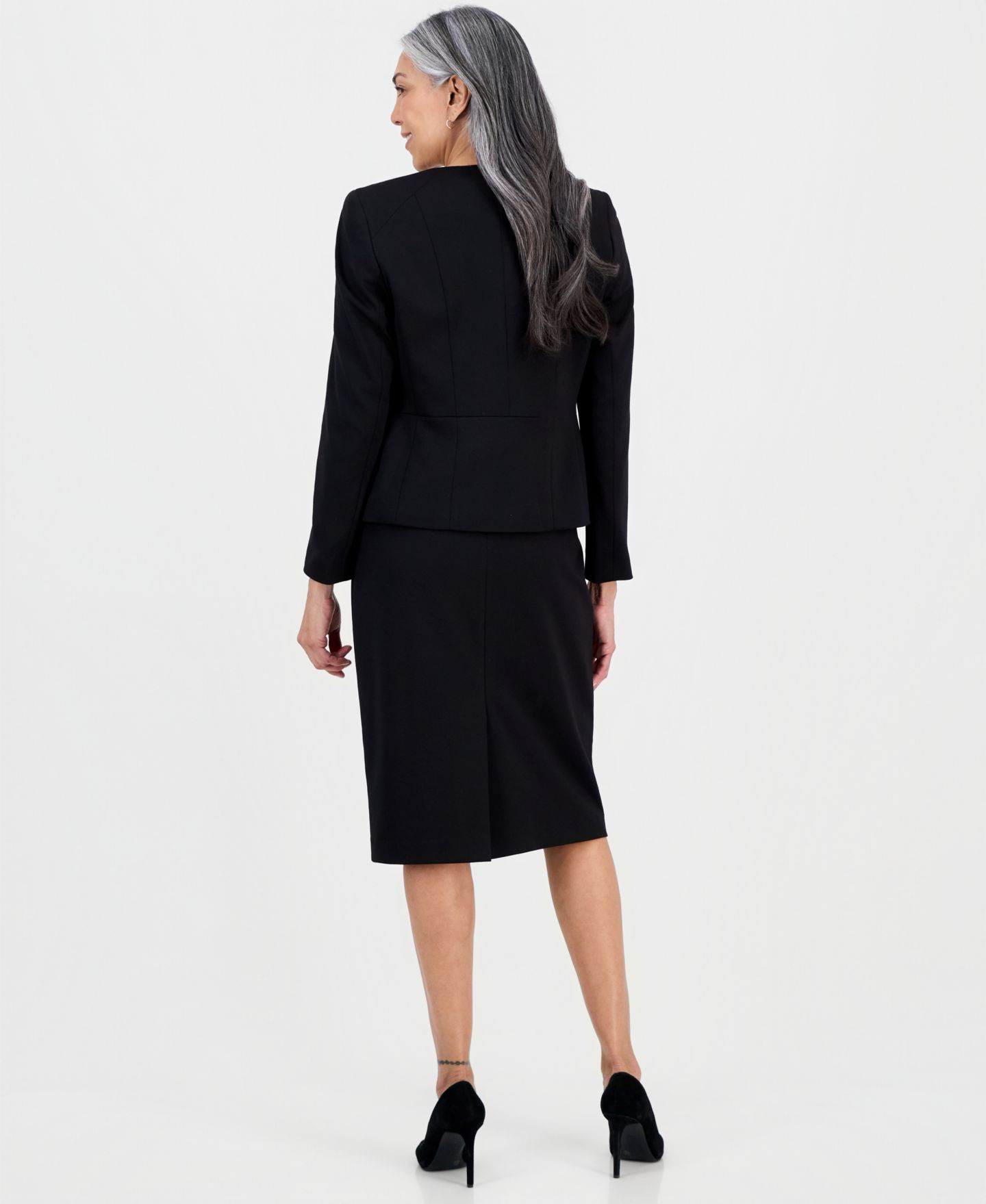 Женские юбки Le Suit Collarless Zip-Front Ponte 2 Piece Skirt Suit, цвет: Чёрный — фото 2