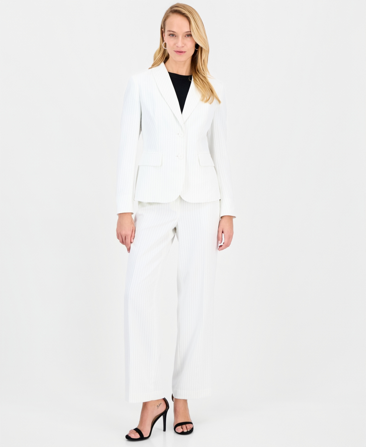 Le Suit Women's Shawl-collar Mid-rise Pantsuit In White