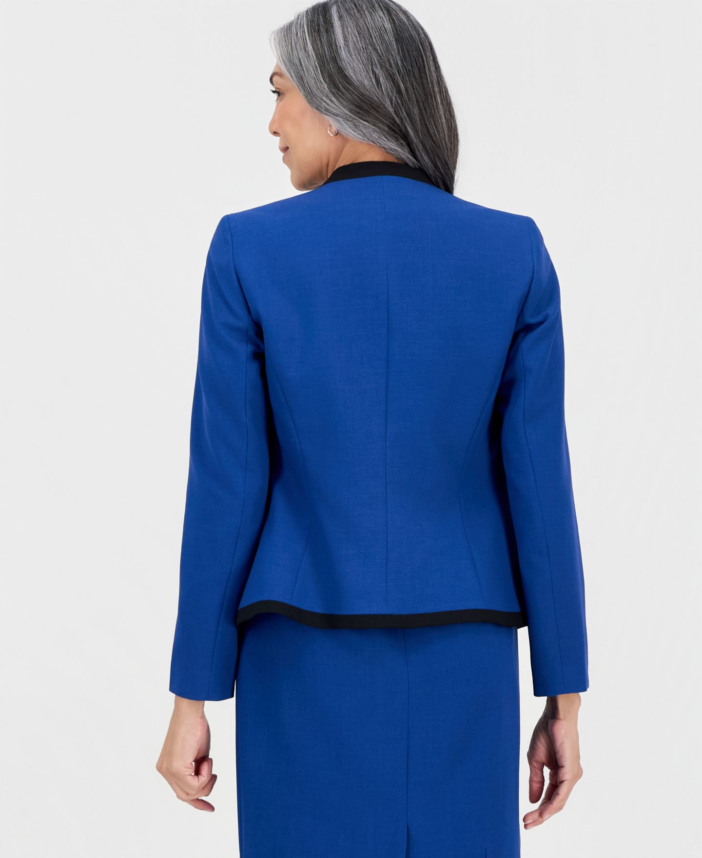 Женские платья Le Suit Collarless Open-Front Ponte Jacket & 2 Piece Dress Suit, Regular & Petites, цвет: Синий ночной / Чёрный — фото 4