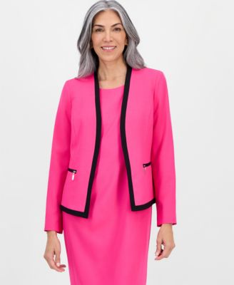 Women's Collarless Open-Front Ponte Jacket & Dress Set, Regular & Petites