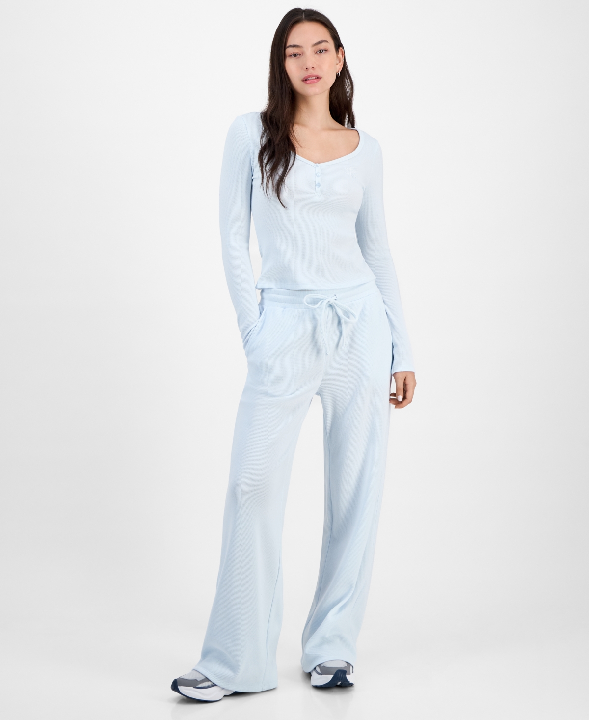 Madden Girl Juniors' Hacci-knit Wide-leg Sweatpants In Blue