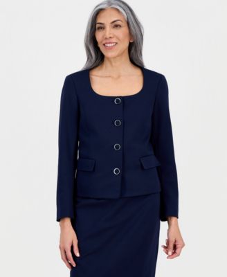 Women's Square-Neck Button-Front Ponte Skirt Suit, Regular & Petites