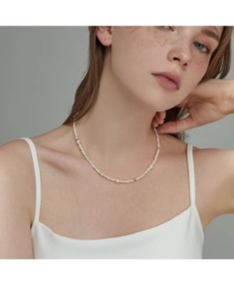 Freshwater Pearl & Stainless Steel Beaded Necklace with Mixed 6–7 mm and 3–4 mm Pearls