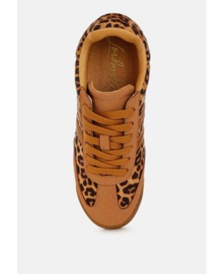 Womens Panther Leopard Print Microfiber Sneakers