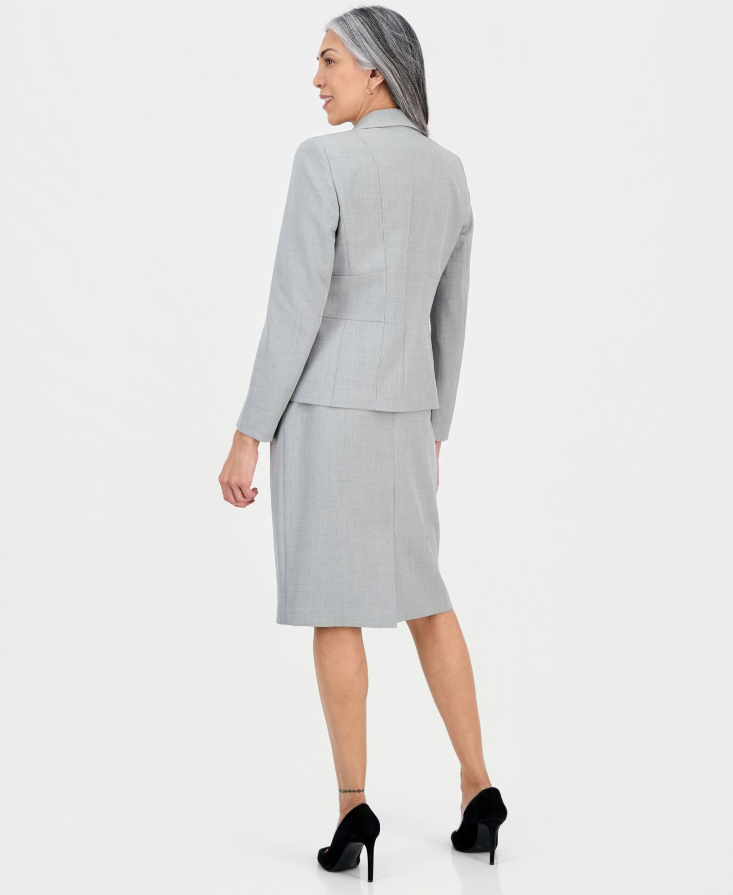 Женские юбки Le Suit Petite Peak-Lapel Slim-Fit 2 Piece Skirt Suit, цвет: Серый разноцветный — фото 2