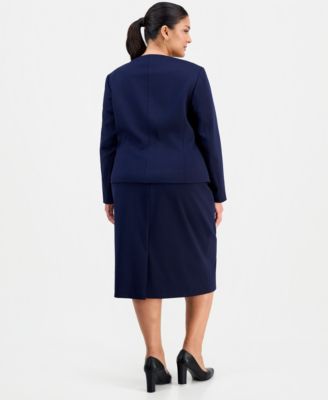 Plus Size Square-Neck Button-Front Ponte 2 Piece Skirt Suit