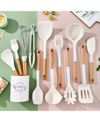 13-Piece Silicone Kitchen Utensils with Wooden Handles Set