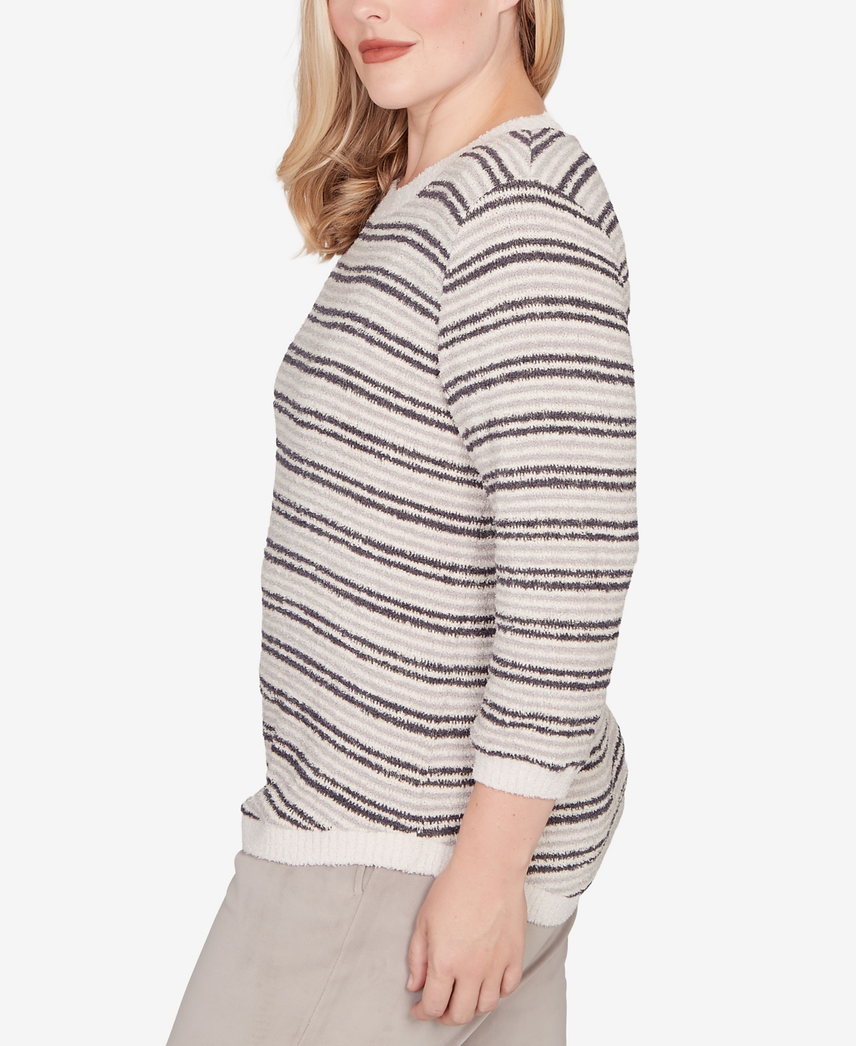 Alfred Dunner Petite Calm Luxe Eyelash Striped Knit Top In Multi