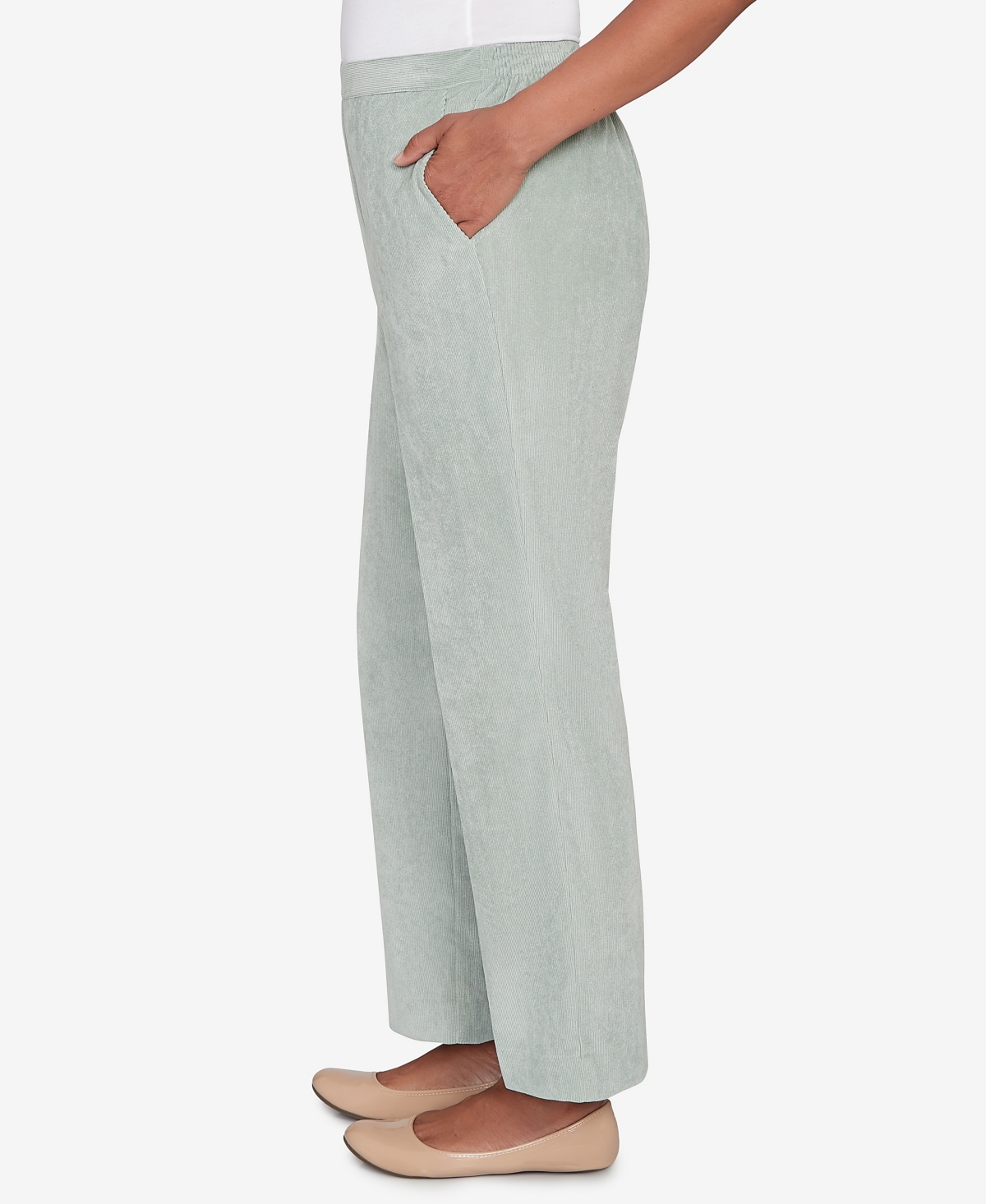 Alfred Dunner Petite Stockbridge Pull-on Corduroy Flat Front Average Length Pants In Green
