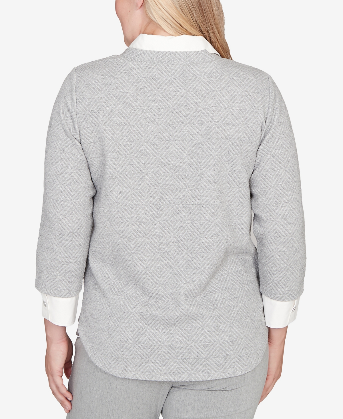 Alfred Dunner Petite Stockbridge Diamond Jacquard Two In One Top With Necklace In Gray