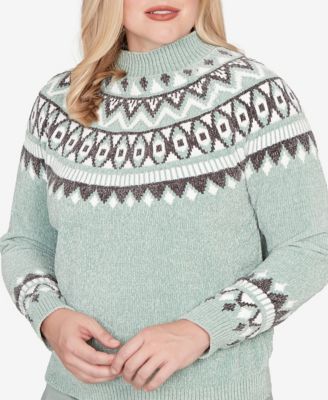 Petite Stockbridge Fair Isle Pattern Chenille Sweater