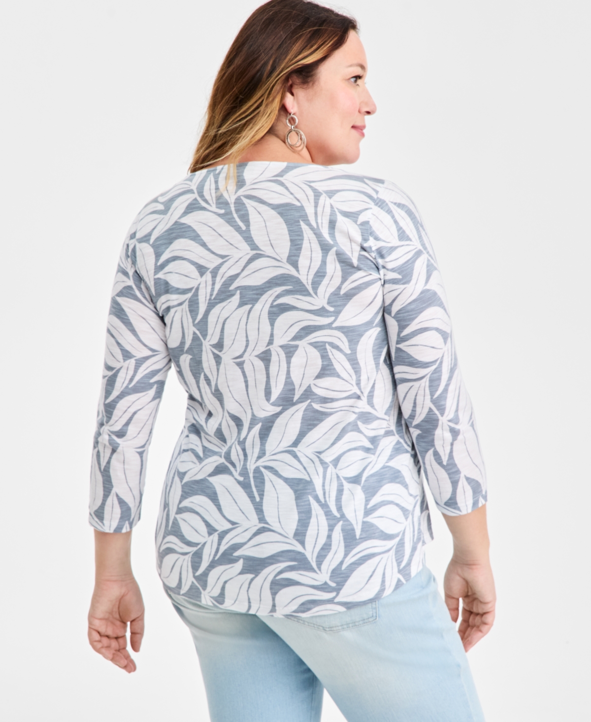 Style & Co Plus Size Pintuck Split-neck Top, Macy's Exclusive In Blue