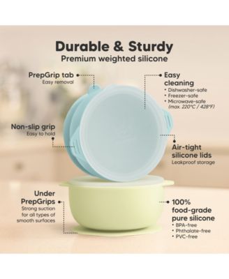 2-Pack Prep Baby Bowls with Suctions & Lids, Silicone Bowls for Baby Boy, Girl, Toddler Suction Bowl, Kids Bowl BPA-Free