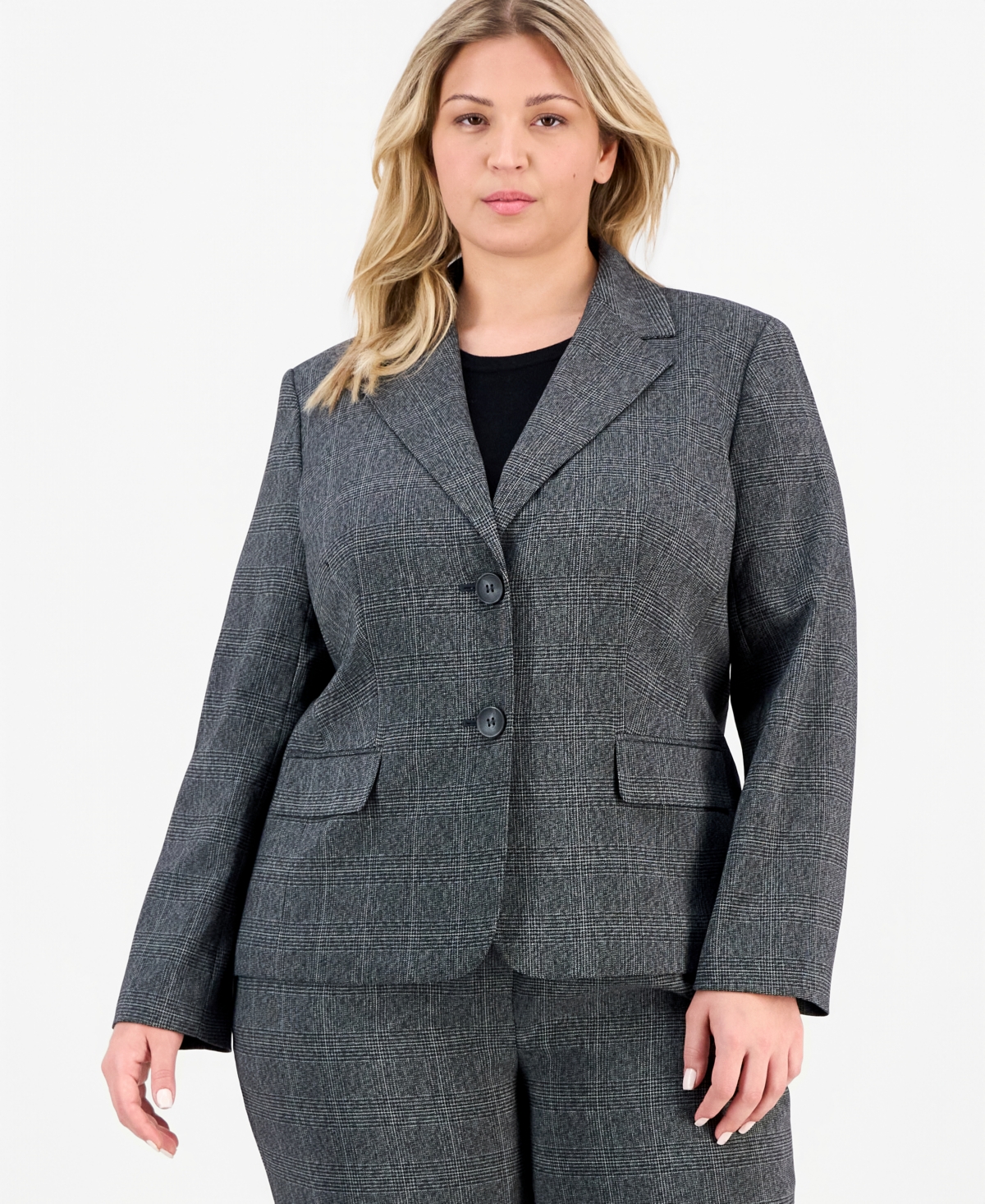Le Suit Plus Flap-Pocket Mid-Rise Wide-Leg Pantsuit